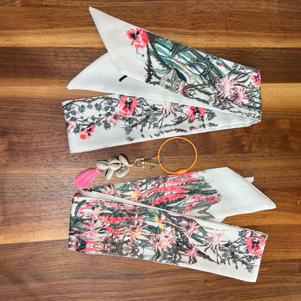 Floral Silk Scarf with Keychain Accessory Set